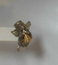 Vintage Signed DM 95 Pewter Guardian Angel Brooch Blowing Gold-tone Horn - $13.85