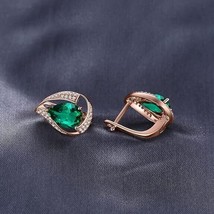 2Ct Pear Lab-Created Green Emerald Teardrop Stud Earrings 14K Pink Gold Plated - £88.23 GBP