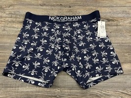 Nick Graham Men&#39;s Underwear Boxer Brief Large Blue &amp; White All-over Skull Print - £15.45 GBP