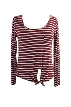 Rebellious One Juniors Burgundy Ivory Striped Tie-Front Top L - £14.90 GBP
