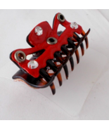 Faux Leather Red Black Embellished Claw Clip For Hair 2 1/2&quot; - $13.52 CAD
