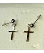 Cross .75&quot; Sterling Silver  Earrings New #AB-384-R2 - $200.75 MXN