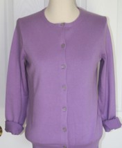 Lands End  Women&#39;s LS Supima Crew Cardigan Sweater Fresh Lavender New - £31.96 GBP