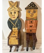 Set 2 Vintage Folk Art Articulated Shelf Sitters Hand Carved Amish Woman... - £58.57 GBP