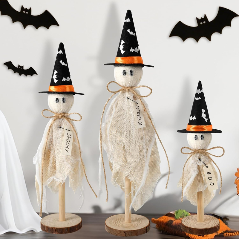 Halloween Decorations Indoor, Set of 3 Primitive Halloween Ghosts with Witch Hat Item image 7