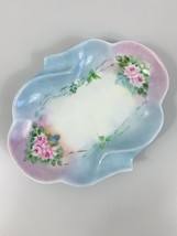 Vintage Porcelain Trinket Dish 6.25” Signed Gladys Fish 1963 Pink Blue Floral - £11.86 GBP