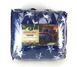 Mossy Oak Queen Comforter 7 Piece Bed Set Blue White Stars Red Sheets New - £73.89 GBP