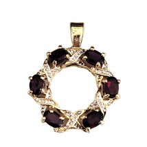 14k Gold Electroplated Plated Round Garnet Wreath Necklace Pendant - £15.00 GBP