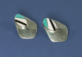 Navajo Sterling Silver Multi-Stone Inlay Post Earrings Signed Vintage - £75.70 GBP