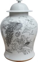 Temple Jar Vase Peacock Black Colors May Vary White Variable Ceramic Han... - $379.00