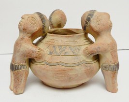Mexico Sculpture 3 Figure Pottery Pot Clay Museum Reprod AUT.INAH R.I.134 Art - £70.75 GBP