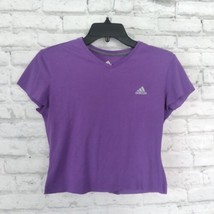 Adidas Climalite T Shirt Womens Small S Purple V Neck Cut Off Crop Active - £9.44 GBP