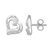 Valentine&#39;s Gift Lab Created Diamond 14K White Gold Over Two Heart Stud Earrings - £29.77 GBP