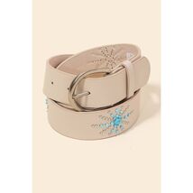 Western Turquoise Star Burst Vegan Leather Belt Ivory - $17.82