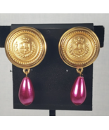 Vintage Signed Liz Claiborne Inc Gold Tone Crest Omega Button Dangle Pin... - $106.56 CAD