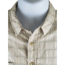 Mens Button Front Shirt Moose Creek Beige White Green Squares 100% Cotton M - £11.08 GBP