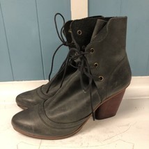 J Shoes Boots Size 8 Casual Back Zip Ankle Bootie Slate Grey Leather Wood Heels - £38.06 GBP