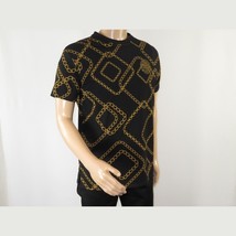 Mens PLATINI Sports Shirt With Rhine Stones Medallion Chain STT7626 Black Gold image 3