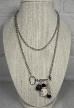 Skeleton Key Howlite Skull Crystal Rolo Chain Necklace Handmade Black Silver New - £21.91 GBP