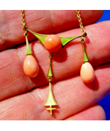 Antique Art Deco Coral Guilloche Enamel Necklace Solid 14K Gold 18&quot; inch... - $106,004.38 MXN