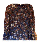 Curations Women&#39;s Blouse Multicolor Long Sleeve Flare Jewel Neck Lettuce... - $327.26 MXN