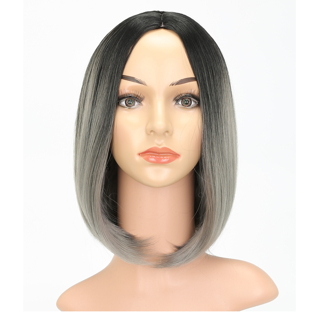 Short Bob Wigs For Women Synthetic Hair Heat Resistant Black to Gray 12inches - £11.98 GBP
