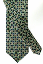 Men&#39;s Sisley Cravatte Green Blue &amp; Brown Tie Polyester Geometric  Made i... - £13.47 GBP