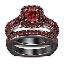 1.50 Carat Round Garnet Bridal Set Engagement Wedding Ring 14K Black Gold Finish - £78.01 GBP