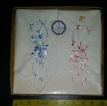 2 Vintage Embroidered Ladies Handkerchiefs Unopened in the Box - £7.85 GBP