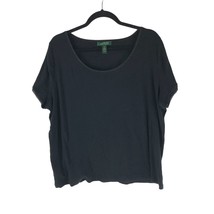 Lauren Ralph Lauren Womens T Shirt Top Scoop Neck Metallic Trim Black 2X - $14.49