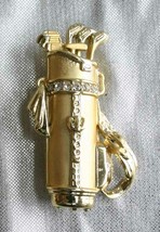 AJC Elegant Gold-tone Rhinestone Golf Bag &amp; Clubs Brooch 1970s vintage 2 1/4&quot; - £9.74 GBP
