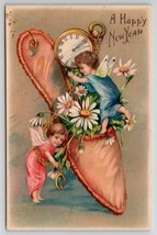 New Year Greeting Children Wings Pocket Watch Slipper Flowers Postcard Z25 - £6.13 GBP