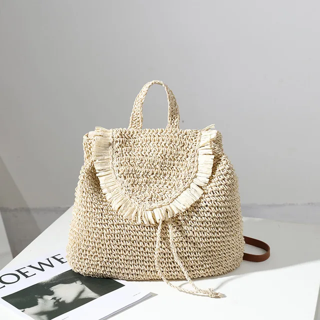 New Straw Woven Backpack Tel Straw Bag Woven Bag Female Ins With The Same Seasid - $117.84