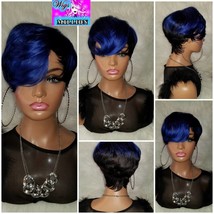 Blue wave&quot; Short pixie Cut Wig, Brazilian Virgin Hair , 150% density glueless wi - £91.22 GBP