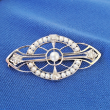 Earth mined Diamond Deco Pin 1920s Gatsby era Antique Pearl 14k gold Fil... - $2,750.25