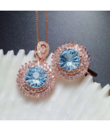Wedding Party Jewelry Set Flower Cut Blue Topaz Gems Women Charm Necklac... - £19.92 GBP