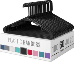 Clothes Hangers Plastic 60 Pack - Black Plastic Hangers - - - £28.30 GBP