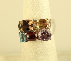 Vtg Sterling Silver Chuck Clemency NYCII Blue Brown Topaz Garnet Gemstone Ring - £81.40 GBP