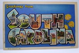 Greetings From South Carolina Large Big Letter Linen Postcard Curt Teich Flowers - £8.57 GBP