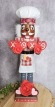 Valentines Day Nutcracker African American Baker Chef Red Hearts Roses Wood 15&quot; - £32.20 GBP