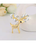 Cubic Zirconia &amp; Pearl 18K Gold-Plated Reindeer Brooch - £11.01 GBP