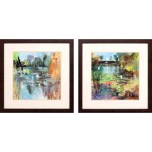 Pond S/2 Framed Art Under Glass Green Transitional - £255.81 GBP