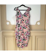 Zara floral v neck bodycon midi dress dusty pink roses M summer sleeveless - $342.91 MXN