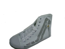 Glitter Silver Skeleton on White Canvas Sneakers - Sku 321275901 - £28.47 GBP