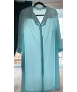 Teal Vanity Fair Long Sleeve L Light Silky Nightgown Button Down Collar USA - $14.03