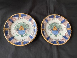 Set of 2 antique Dutch delft  peacock tale plates. Marked back - £103.36 GBP