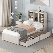 Twin Bed Frame w/ USB &amp; Drawers - White Wash - £283.09 GBP