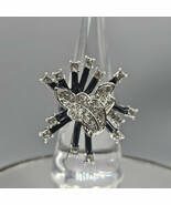 Starburst Crystal Leaf Statement Ring Atomic Silver Tone Black Enamel Sz... - $371.73 MXN
