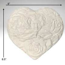 Large Heart Shaped Cupid Roses Keepsake Trinket Box White Ceramic Italy VTG 9” - £25.55 GBP