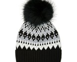 Time And Tru Women&#39;s Fair Isle Knit Beanie Hat W Pom Pom Black Soot New - $16.44